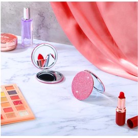mpowtech Cute Pink Compact Mirror for Women,Small Magnifying Travel Mirror with Glitter,Portable 2 x 1x Magnification Folding Pocket Makeup Mirror Cosmetic Mirror for Gift Travel Essentials