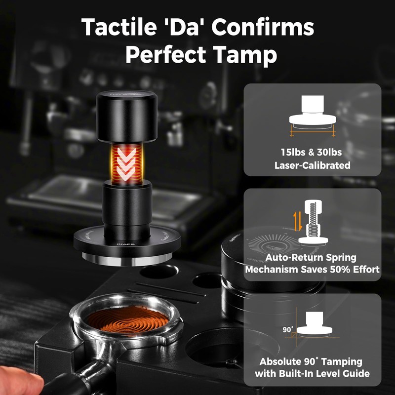 IKAPE 58.35MM V6 Impact Espresso Tamper with Sound Feedback, 15lb/30lb
