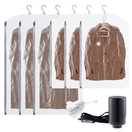 TAILI Hanging Vacuum Sealer Suction Space Saver Storage Bags for Clothes Travel with Electric Air Pump And Rolling Slide Clip for Coats, Closet Organizers, 3 Long 3 Short