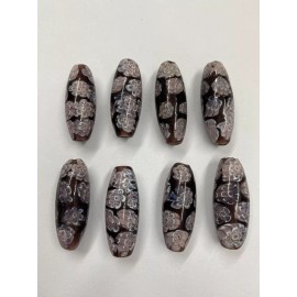 25MM BEAUTIFUL GLASS AMETHYST (DARK PURPLE) WITH WHITE FLOWERS BEADS (24 PCS)