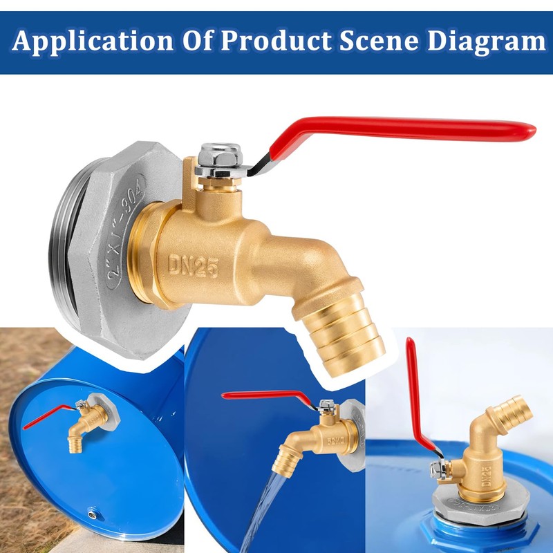 2" Drum Faucet for 55 Gallon Drum, 1" Brass Barrel