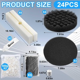 Threlaco 24 Pcs Aquarium Filter Media Kit Compatible with Fluval Fx4/Fx5/Fx6 Filters, 4 Bio-Sponge Pads, 6 Bio-Sponge Block, 6 Activated Carbon, 4 Carbon Foam Pad, 2 Silicone Lube, 2 Ceramic Rings