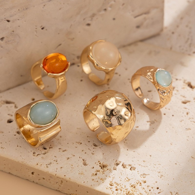 Your Always Charm Chunky Gold Ring Set - Stackable Crystal