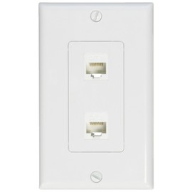 RiteAV 2 Port Cat6 Ethernet Wall Plate Jack Female-Female - 1 Gang [White/White]