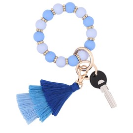 Donouzair Cute Keychain Wristlet,Silicone Beaded Key Ring Bracelet Keychain Car Holder Key Chains for Women with Gift Box(Blue)