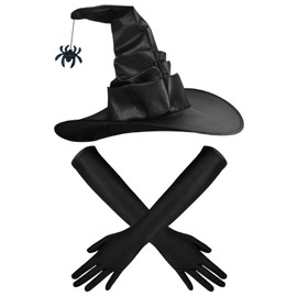 SAIIURV 2 Pcs Witch Costume, Witch Hat and Long Gloves Set, Witch Dress Up Hats for Women, Adult Costume Party Accessory, Women's Witch or Wizards Outfit (black)