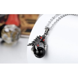 JewelryWe Stainless Steel Gothic Biker Dragon Claw Pendant Necklace with Black Ball, 22 Inch Chain, Colour Black Silver Red (with Gift Bag)