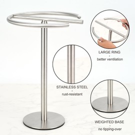 Hand Towel Holder Stand, 13 Inch Towel Rack for Bathroom Vanity Kitchen Countertop Free-Standing Stainless Steel Towel Rings (Brushed Silver)