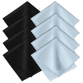8-pack premium microfiber cleaning cloths — ultra-soft, streak-free, lint-free, suitable for glasses, screens, cameras, mobile phones, and televisions (black/light blue, 6 inches × 7 inches)
