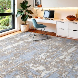 WITSHOCK 8x10 Area Rugs for Living Room: Washable Abstract Large Rug for Dining Room Bedroom Carpet Non Slip 8 by 10 Indoor Modern Nursery Home Office Blue Brown