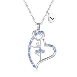 Ballerina Necklaces Gifts for Girls Ballet Dancer Necklaces for Teens Little Girls Heart Initial Dance Necklace Jewelry GiftsWomen (L)
