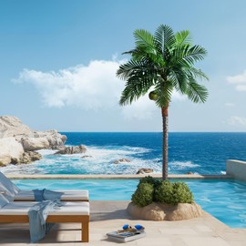 Bailikang Artificial Phoenix Palm Tree 8.2ft Tall - Fake Large Tropical Tree with Adjustable Leaves, Realistic Faux Sago Palm for Indoor Outdoor Decor, Patio, Poolside, Yard, Living Room, Office