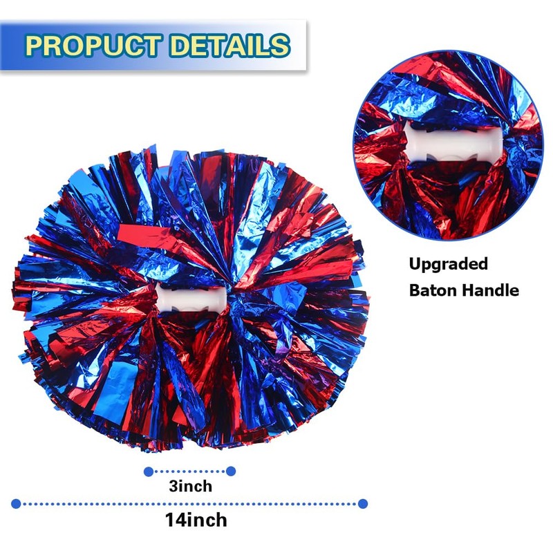 Lovecheer 2PCS Pom Poms Cheerleading Blue and Red Metallic Cheerleader