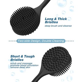 Manmihealth - Juego de cepillos de baño con cerdas gruesas, color negro | 4 unidades de exfoliante corporal superexfoliante y cepillo de ducha suave s