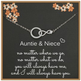 Weelody Auntie and Niece Necklace, Sterling Silver CZ Infinity Necklace for Women, Birthday Gifts for Niece from Aunt, Aunt Niece Gift, Necklace for Aunty