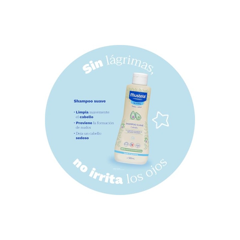 Mustela Shampoo para Bebé, Suave, Piel Normal, 500ml