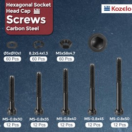 Kozelo 240pcs M5 Socket Head Cap Screws Bolts Nuts Assortment Kit - [M5x30/35/40/45/50mm] Alloy Steel Fully Threaded Black Oxide 12.9 Internal Hex Screw for 3D Printer Use