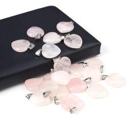 LE SKY 20 Pcs natural stone pendants heart shape healing rose quartz stone charms for jewelry making