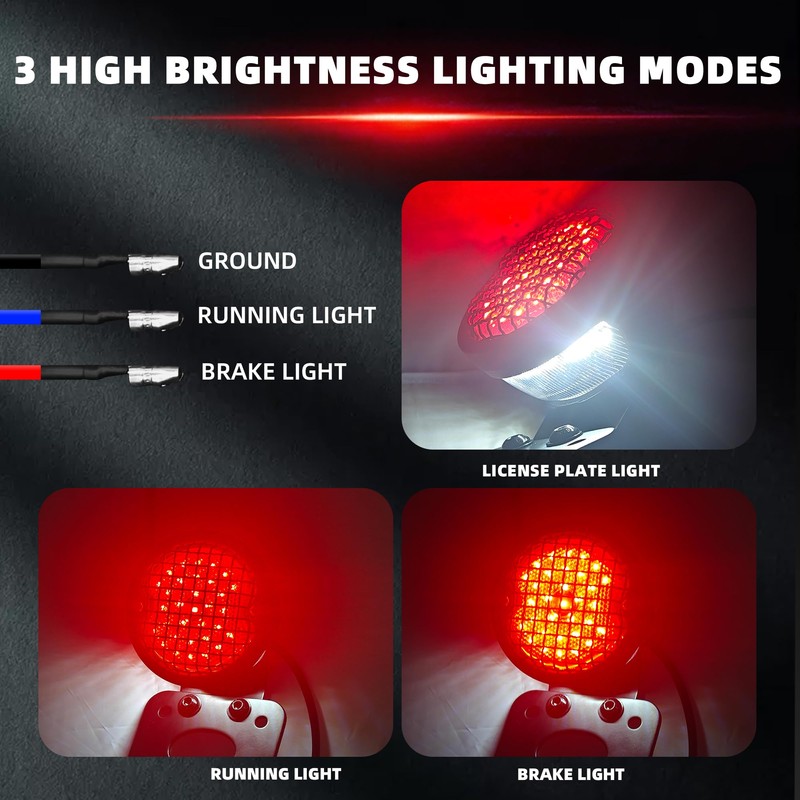 FATECIM 1" Motorcycle LED Brake Tail Light with Bracket, Motorcycle