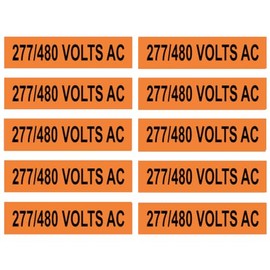 ComplianceSigns.com 277/480 Volts AC Label Decal, 4x1 inch Vinyl 10-Pack for Electrical Pipe Markers, Made in USA