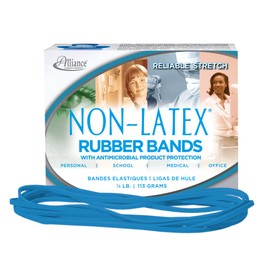 Alliance Non-Latex Latex Rubber Bands with Antimicrobial Protection, Size 117B, 7 x 1/8 Inches, Cyan Blue, 1/4 Pound Box (42179)