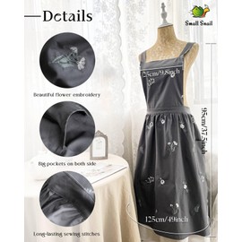 Small snail Japanese Style Women Cotton Floral Pattern Apron Waterproof Cross Back Kitchen Apron for Flower Shop Pottery Crafting Sleeveless Aprons with Pockets Dark Grey