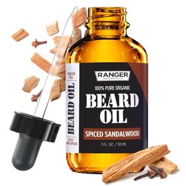 Beard Oil and Leave In Conditioner - Spiced Sandalwood by Leven Rose 100% Pure Natural Organic for Groomed Beards, Mustaches, and Moisturized Skin - 1 oz