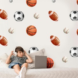 Sport Balls Wall Decals, Sports Wall Stickers, Boy Kids Athletic Decor, Soccer, Basketball, Football, Baseball Decor for Home Gyms, Play Room, Office