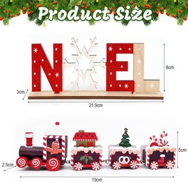 MorLuks 2 x Christmas Decorations, Wooden Christmas Train with Christmas Tree Shape, Wooden Letter Ornaments with Snowflakes, Creative Decorations for New Year's Eve Party Christmas Table