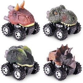 Dinosaur Toys for 3-7 Year Old Kids, Pull Back Dinosaur Cars for Kids, 4 Pack Set Car Toys, Gift Toys Dino Cars