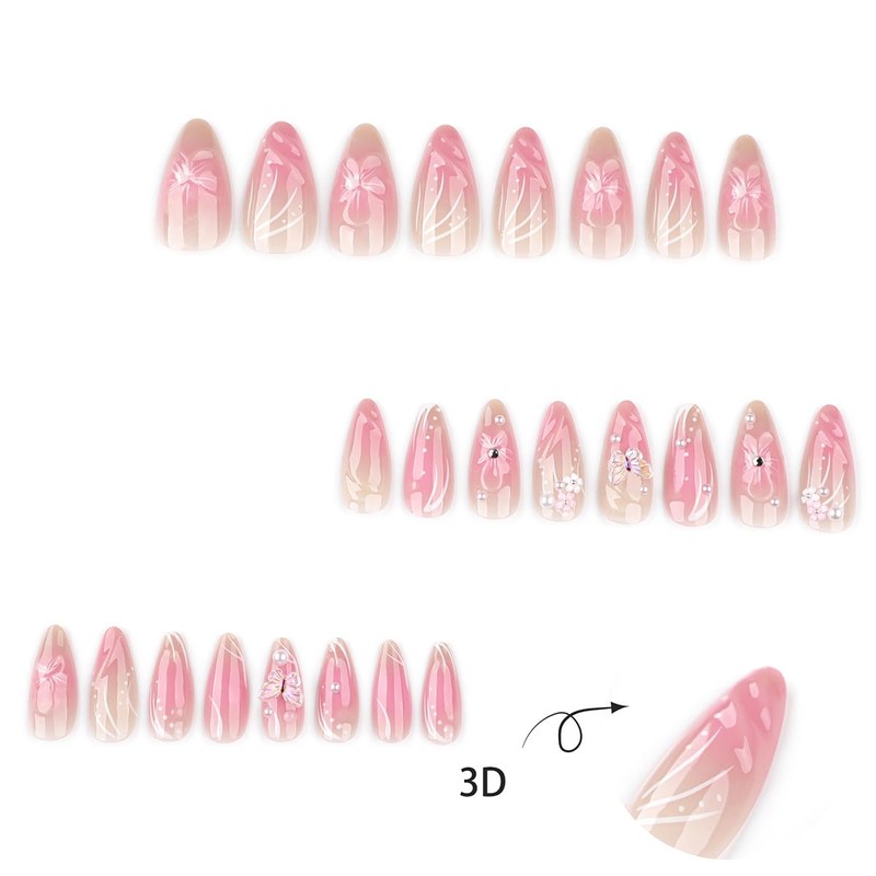 24 Pcs Pink Press on Nails Short Almond Nail Tips,YEFIUO