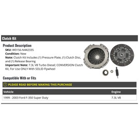 Conversion Clutch Kit - For Use With Solid Flywheel - Compatible with 1999-2003 Ford F-350 Super Duty 7.3L V8 Turbo Diesel
