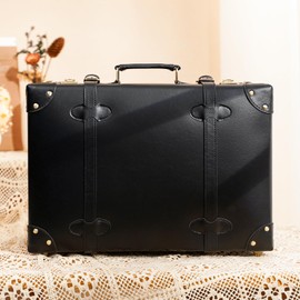 urecity Vintage and Cute Carry-on Overnight Case Non-wheeled Mini Leather Trunk Suitcase with Shoulder Strap