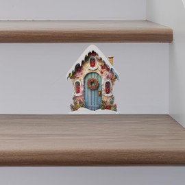 Christmas Village House Wall Sticker - Floral Holiday Decor with Snow in Winter Wonderland