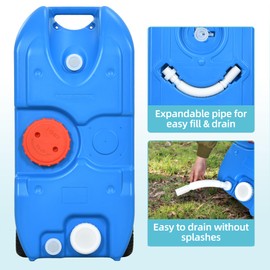 YITAMOTOR 40L Portable Water Tank with Solid Handle, Odorless Tote for Camper with Large Wheels, Portable Water Holding Tank with Filling and Draining Ports for Efficient Water Management, Blue