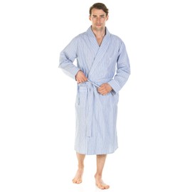 Haigman 100% Cotton Dressing Gown 7396 Light Blue Stripe Large