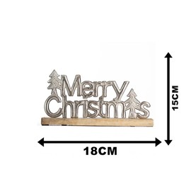 Marco Paul Christmas Decorations - Large Silver Merry Christmas Sign Wooden Christmas Decorations with Silver Metal Christmas Trees Silver Christmas Ornaments Christmas Decorations for the Home