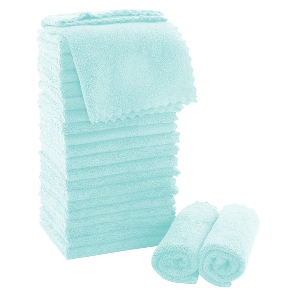 MOONQUEEN Ultra Soft Premium Washcloths Set - 12 x 12 inches - 24 Pack - Quick Drying - Highly Absorbent Coral Velvet Bathroom Wash Clothes - Use as Bath, Spa, Facial, Fingertip Towel (Frozen Blue)