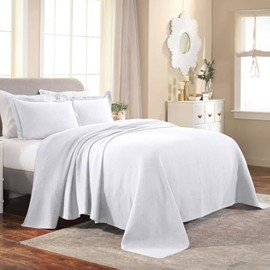 Modern Style 2 Piece Oversized Reversible Cotton Bedspread Twin Size | Intricate Jacquard Matelasse Weave Design All Seasons | White Ivory Cream Color Farmhouse Bedding Soft Plush Coverlet Set