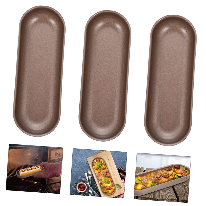 OHPHCALL 3Pcs Non Stick Hot Dog Baking Mold Long Bread