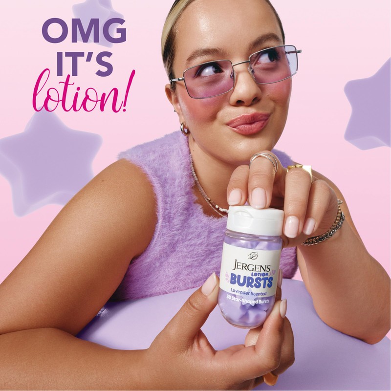 Jergens Lavender Lotion Bursts, Squishy Star-Shaped Moisturizer Bursts, 38 Ct