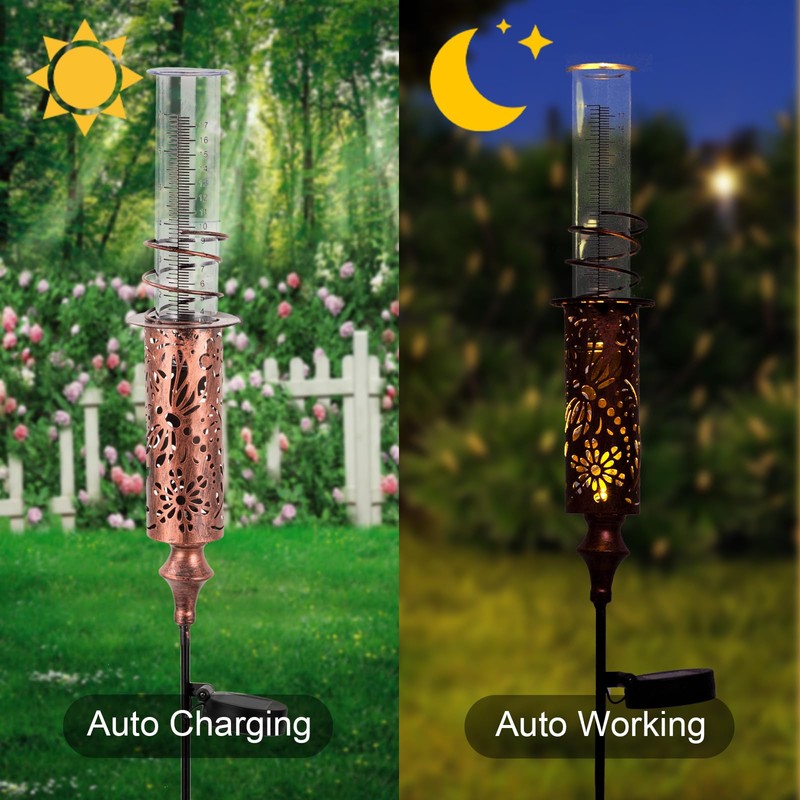 VEWOGIFT Rain Gauge Outdoor, Solar Rain Gauges for Yard, Freeze