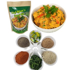 Chef Lilian's Egusi Kit- Nigerian West African Food Kit with Ground Melon Seeds (Egusi), Dehydrated Spinach, Seasoning Cubes, Hot Pepper Powder, Soup Mix 4 Servings (Pack of 1)