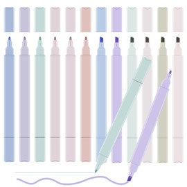 Meetory 12 Colours Highlighter Pastel Highlighter Pen Double Head Colourful Highlighter Pens Aesthetic Text Markers School Supplies Marker Pastel for Journaling Take School Office Stationary 2-in-1