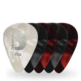 D'Addario Puntas de guitarra de celuloide perladas para guitarra acústica, eléctrica y bajo, colores y tamaños surtidos, paquete de 100