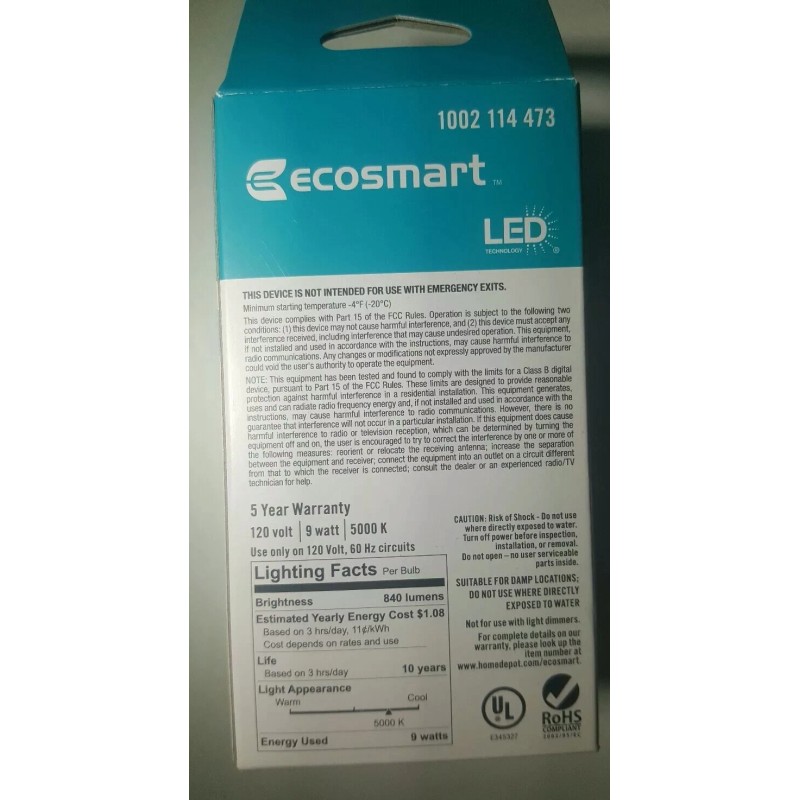 EcoSmart 60-Watt Equiv Daylight Non Dimmable A19 LED Light Bulb