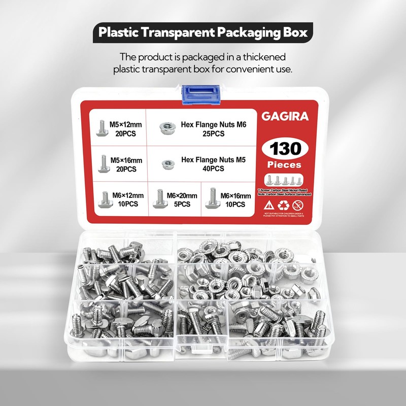 GAGIRA 130pcs M5 M6 T Bolts, T Track Bolts and