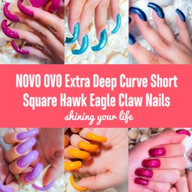 NOVO OVO 500 pcs Hawk Curved Eagle Claw Transparent Natura Color Extra Super Extreme Deep Curve Half Cover Short Square Tapered False Nail Extension Tips Acrylic Nail 10 Sizes Bag Packaging