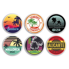 6 x 10cm Spain Vinyl Stickers - Benidorm Marbella Mallorca Ibiza Tenerife Alicante Country City Travel Map Flag Holiday Luggage Design Gift #78852