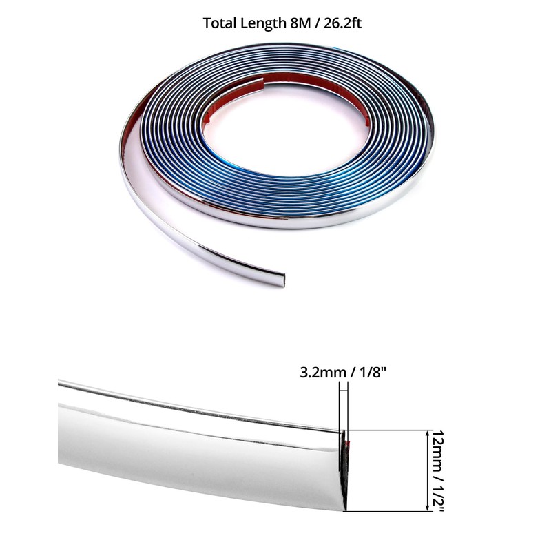 QWORK Automotive Chrome Trim Molding, 2 Pack 1/2 inch Wide